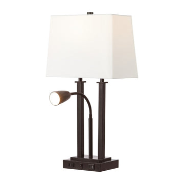 Blaire 23.75" 2-Light Modern Farmhouse Metal LED Table Lamp with USB Charging port - JONATHAN Y